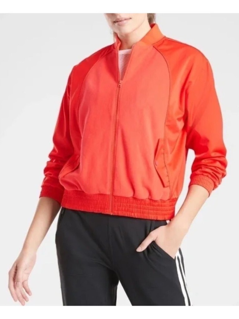 Athleta Zion Microfleece Full Zip Bomber Jacket Torch Red Size XS